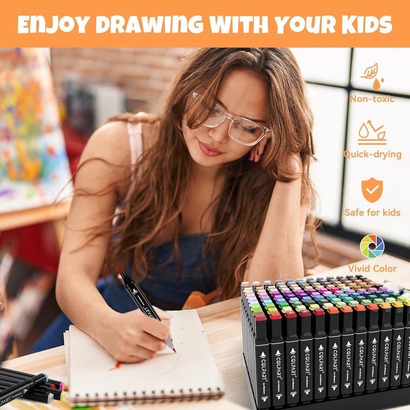 colart 168 Colors Alcohol Markers Brush Tip Dual Tip Art Marker Pens with Pen Holder and Carry Bag for Adult Coloring Painting Supplies Perfect for Painting, Coloring, Sketching and Drawing - Image 4